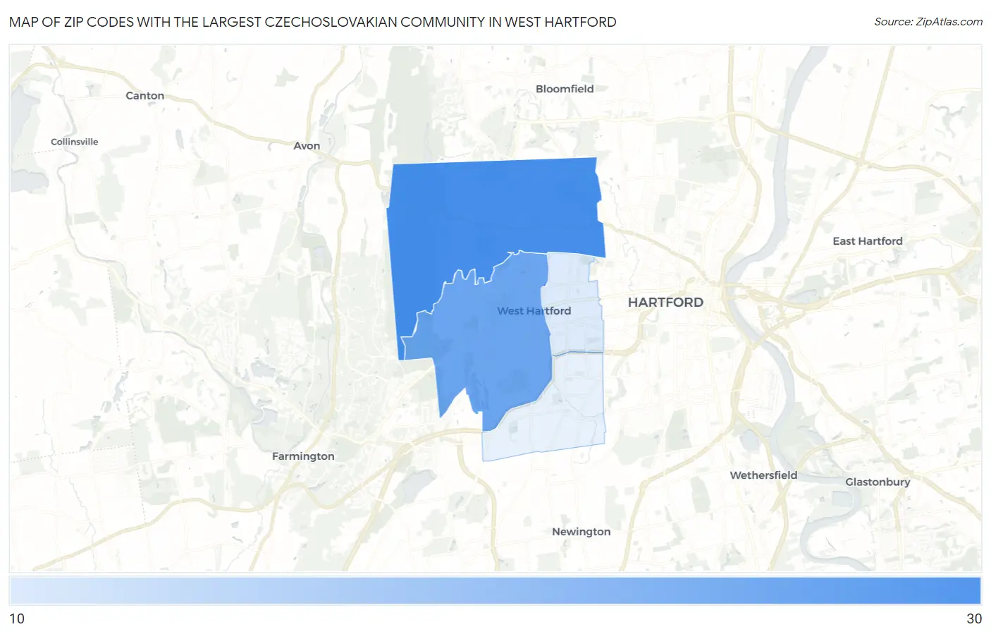Zip Codes with the Largest Czechoslovakian Community in West Hartford Map