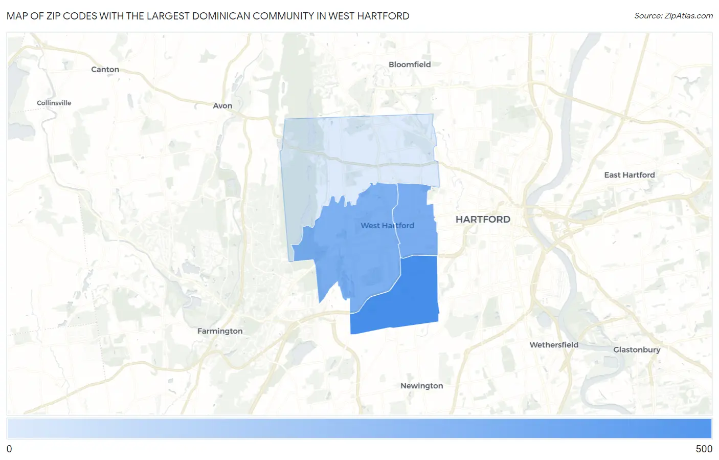 Zip Codes with the Largest Dominican Community in West Hartford Map