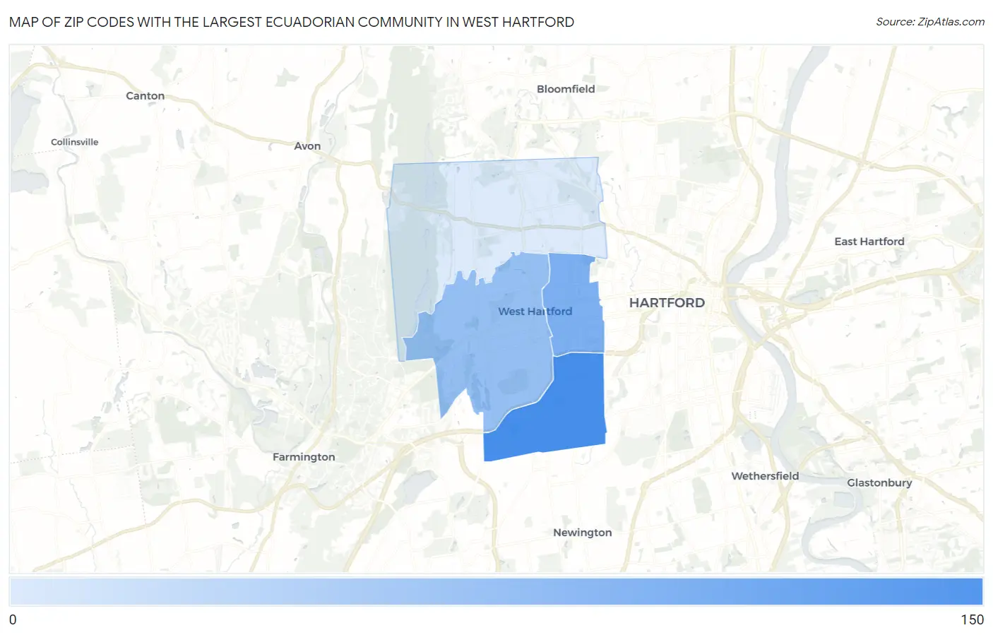 Zip Codes with the Largest Ecuadorian Community in West Hartford Map