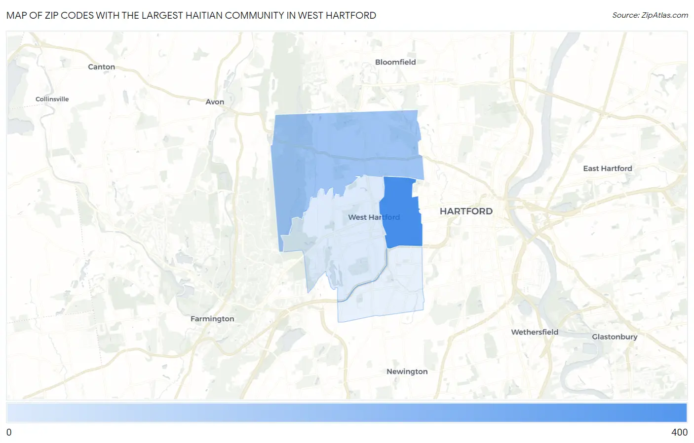 Zip Codes with the Largest Haitian Community in West Hartford Map