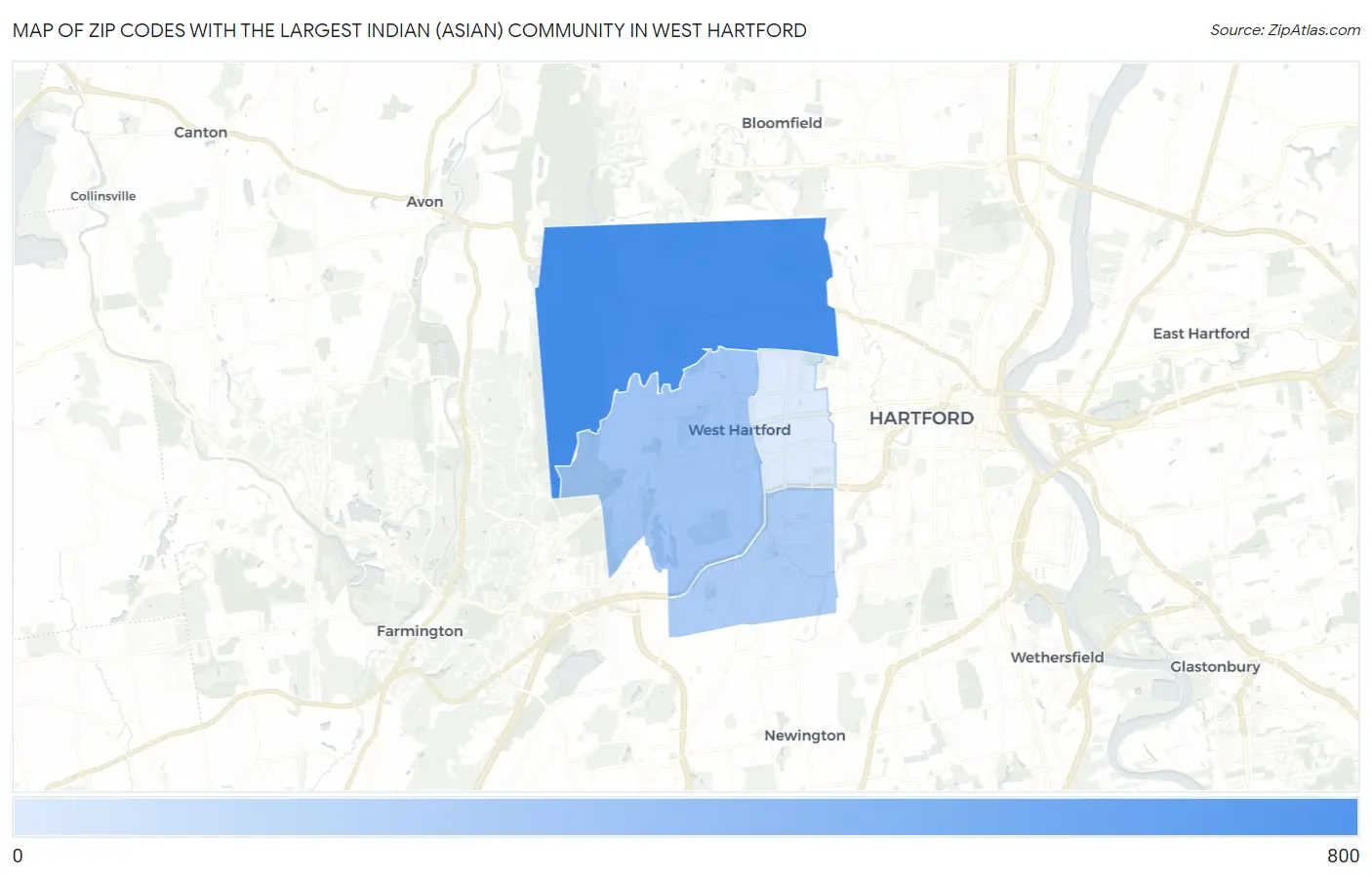 Zip Codes with the Largest Indian (Asian) Community in West Hartford Map