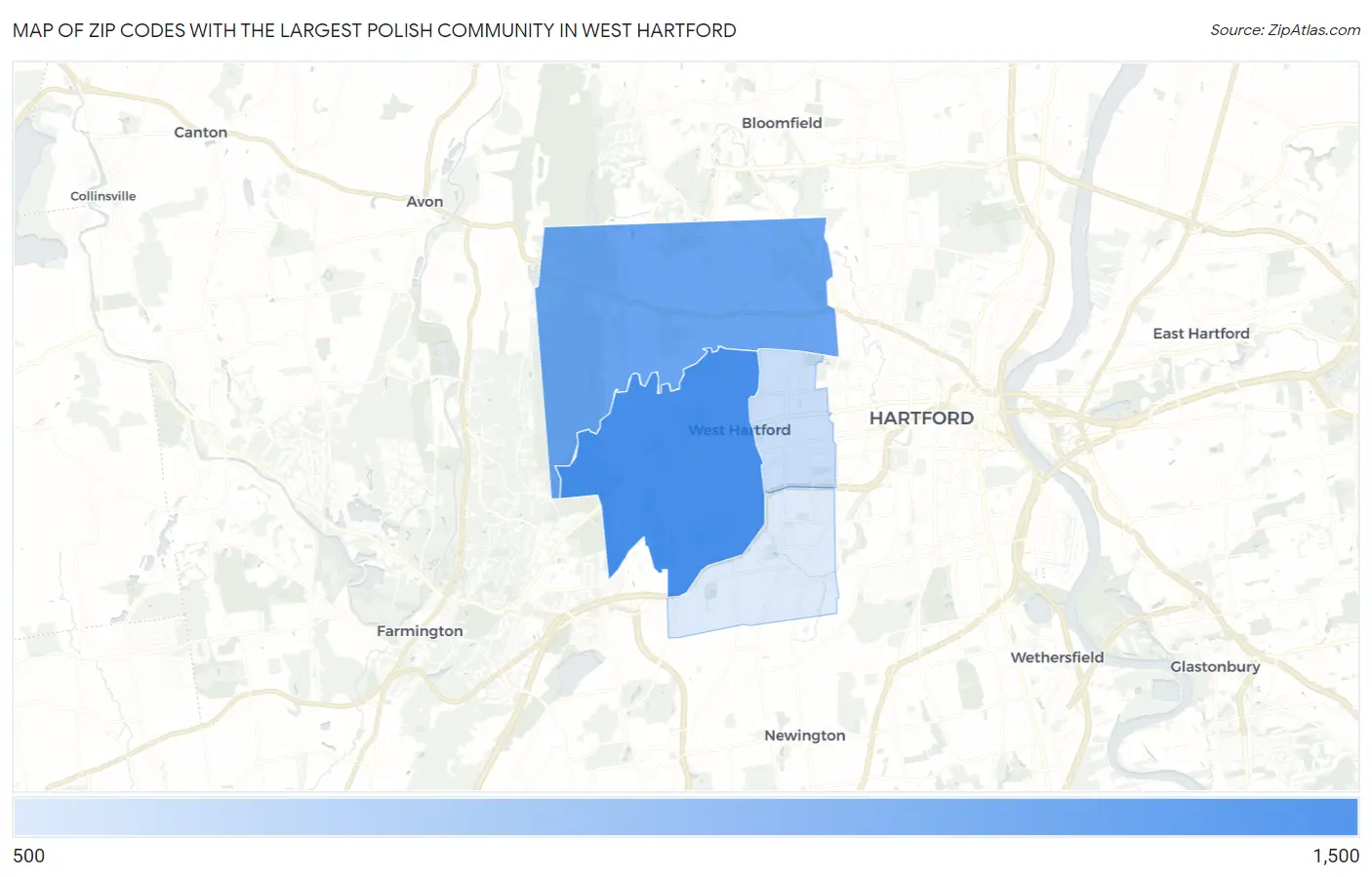 Zip Codes with the Largest Polish Community in West Hartford Map