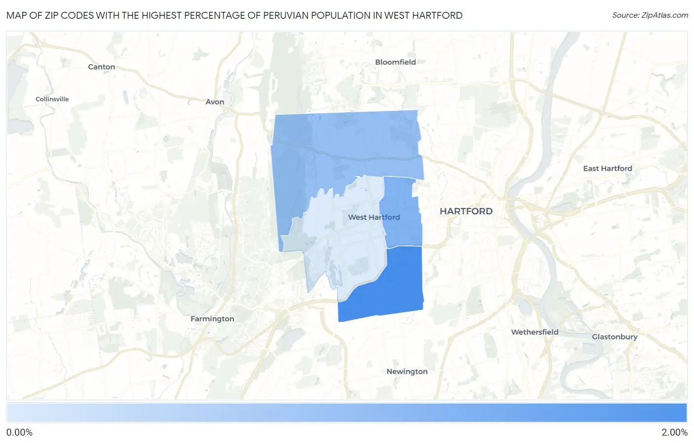 Zip Codes with the Highest Percentage of Peruvian Population in West Hartford Map
