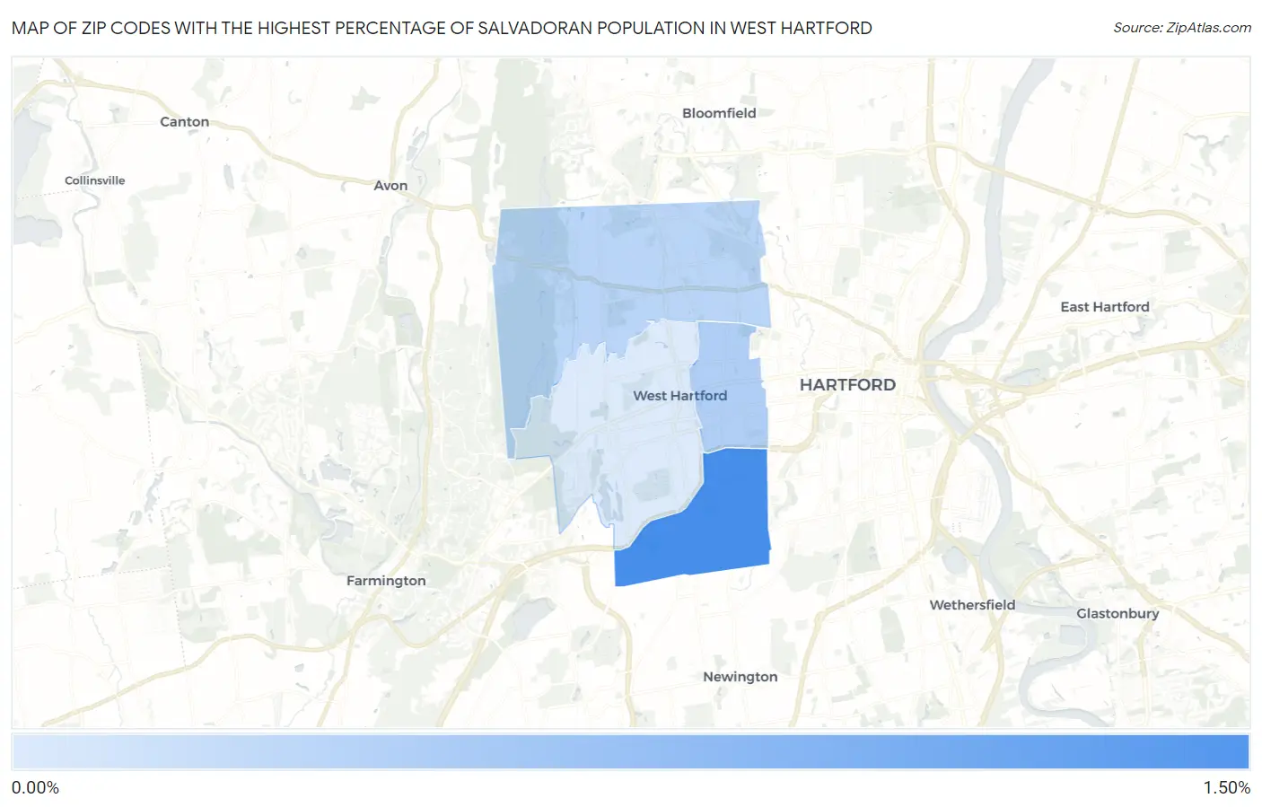 Zip Codes with the Highest Percentage of Salvadoran Population in West Hartford Map