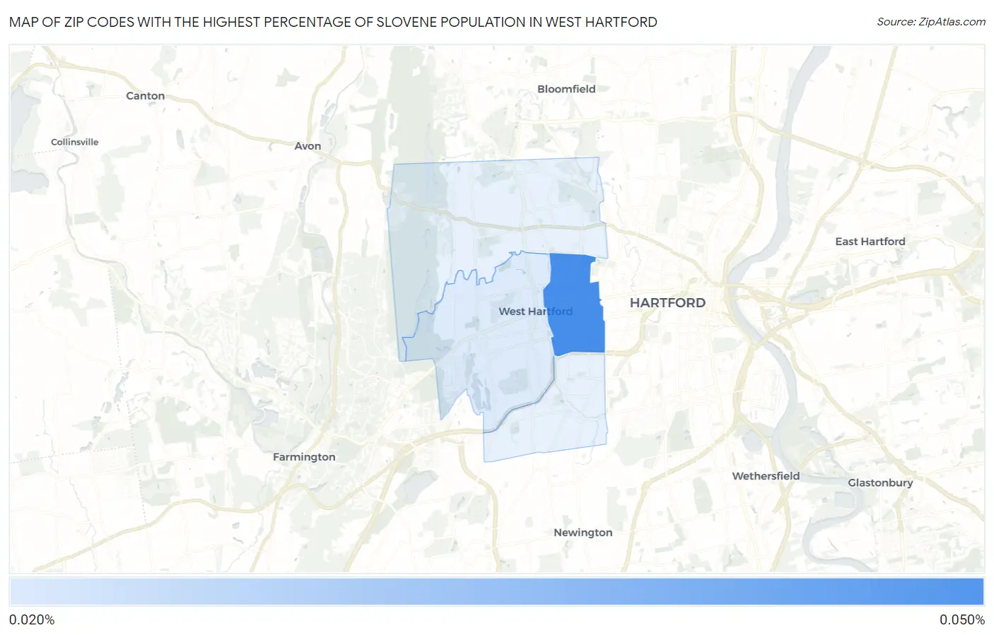 Zip Codes with the Highest Percentage of Slovene Population in West Hartford Map