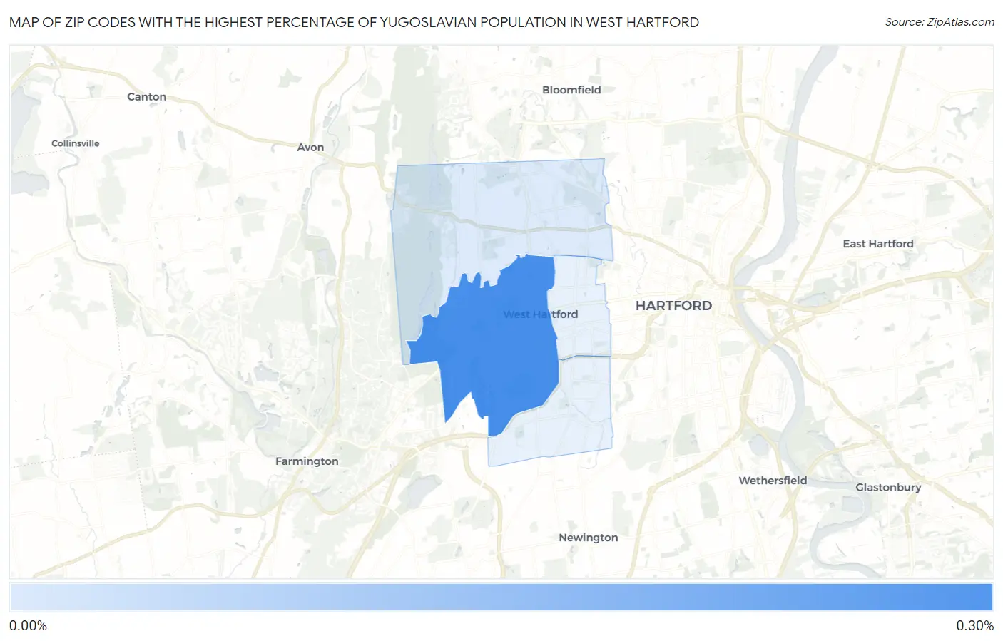 Zip Codes with the Highest Percentage of Yugoslavian Population in West Hartford Map