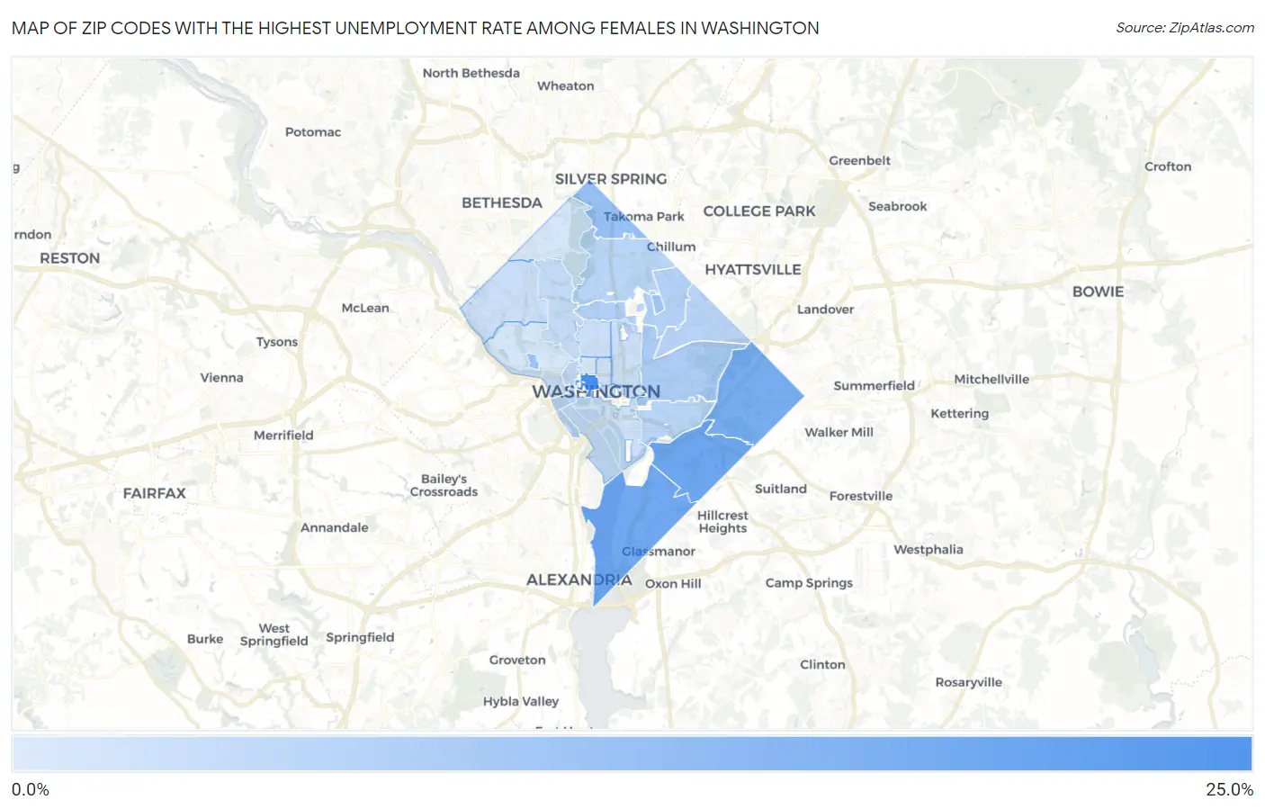 Zip Codes with the Highest Unemployment Rate Among Females in Washington Map