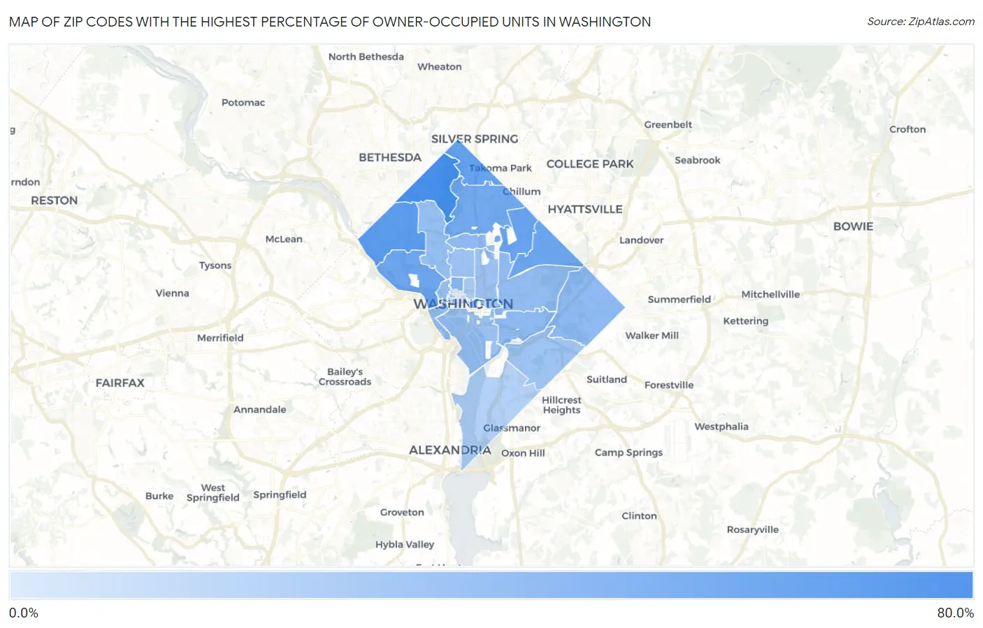 Zip Codes with the Highest Percentage of Owner-Occupied Units in Washington Map