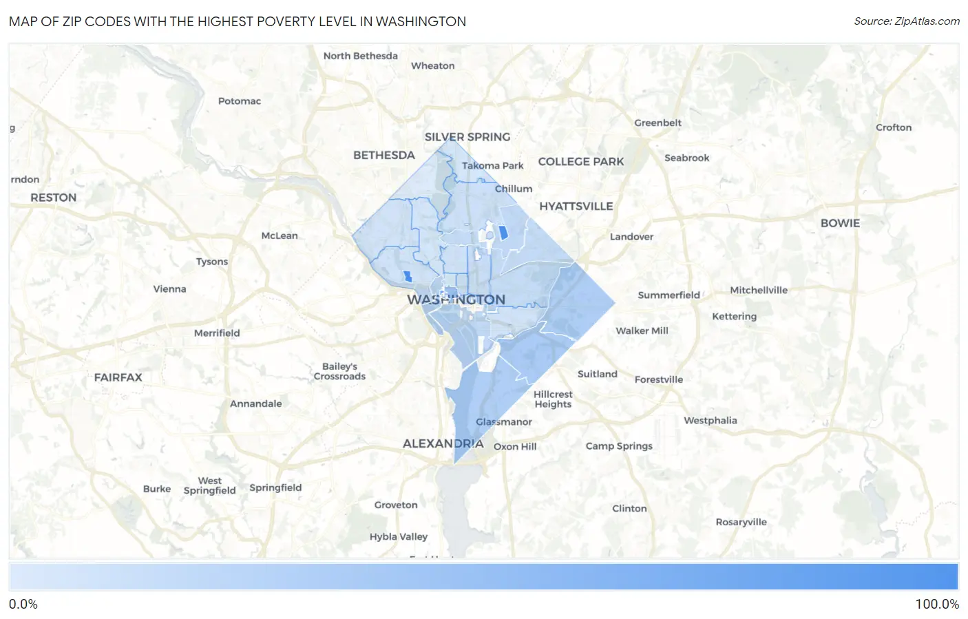 Zip Codes with the Highest Poverty Level in Washington Map