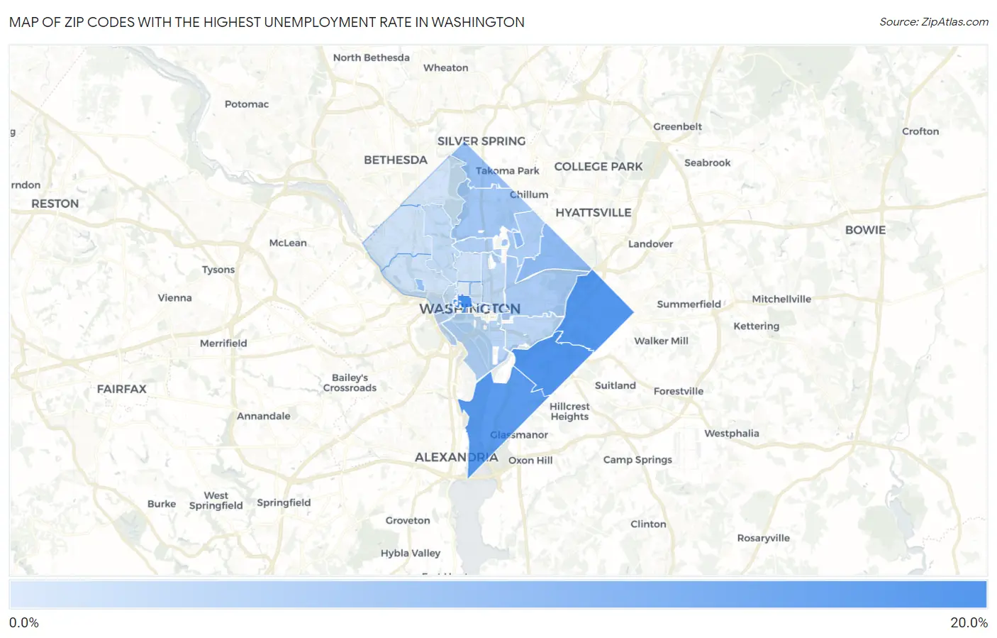 Zip Codes with the Highest Unemployment Rate in Washington Map