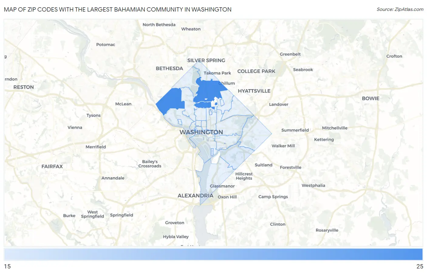 Zip Codes with the Largest Bahamian Community in Washington Map