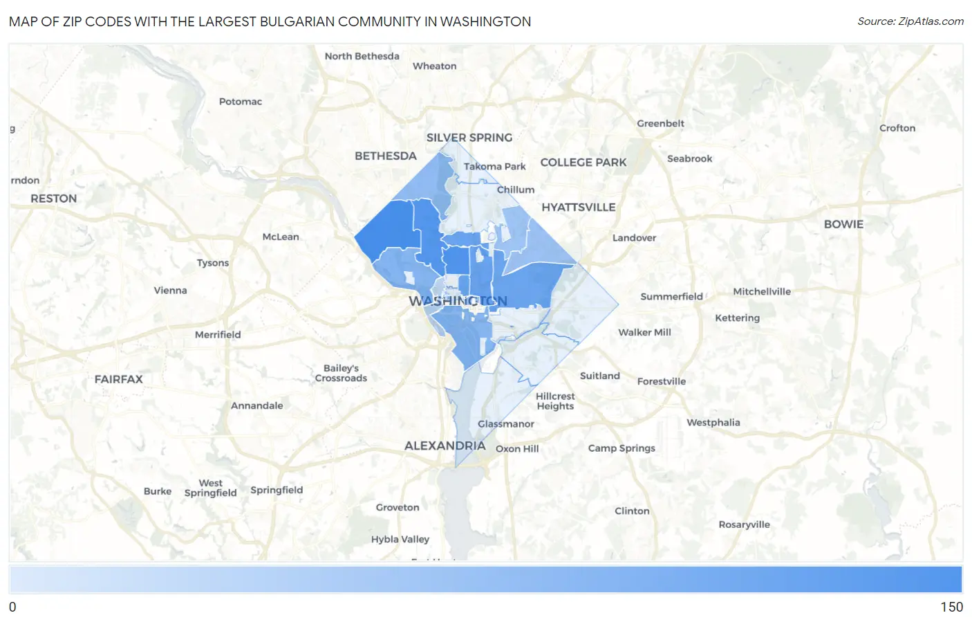 Zip Codes with the Largest Bulgarian Community in Washington Map