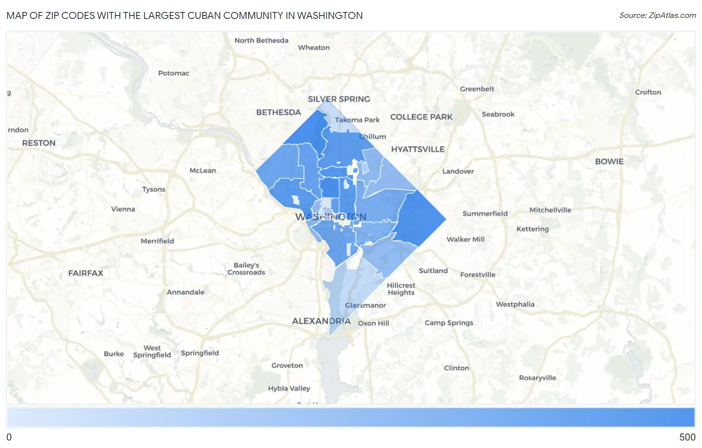 Zip Codes with the Largest Cuban Community in Washington Map