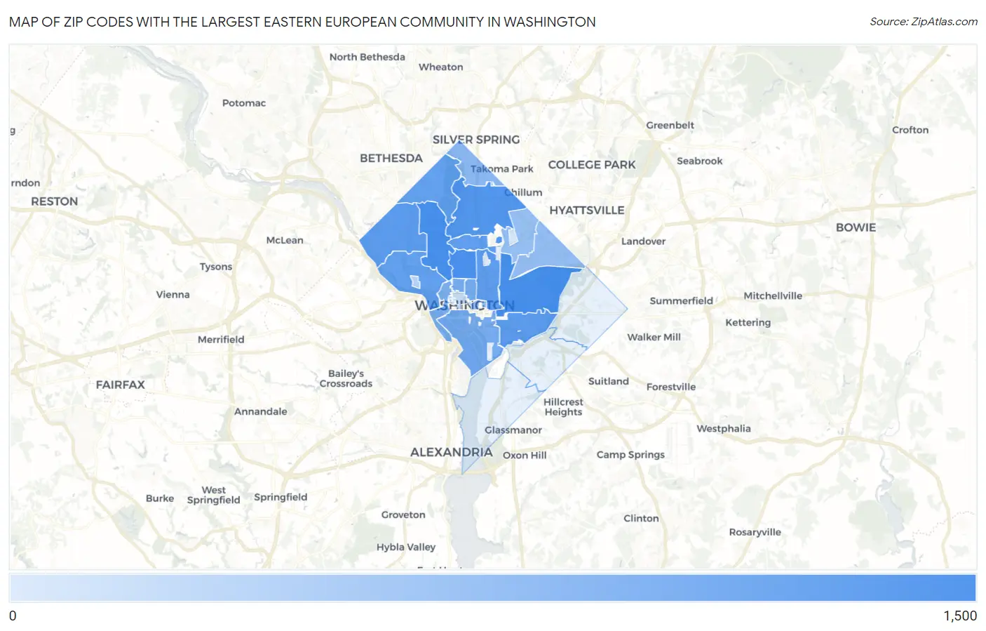 Zip Codes with the Largest Eastern European Community in Washington Map