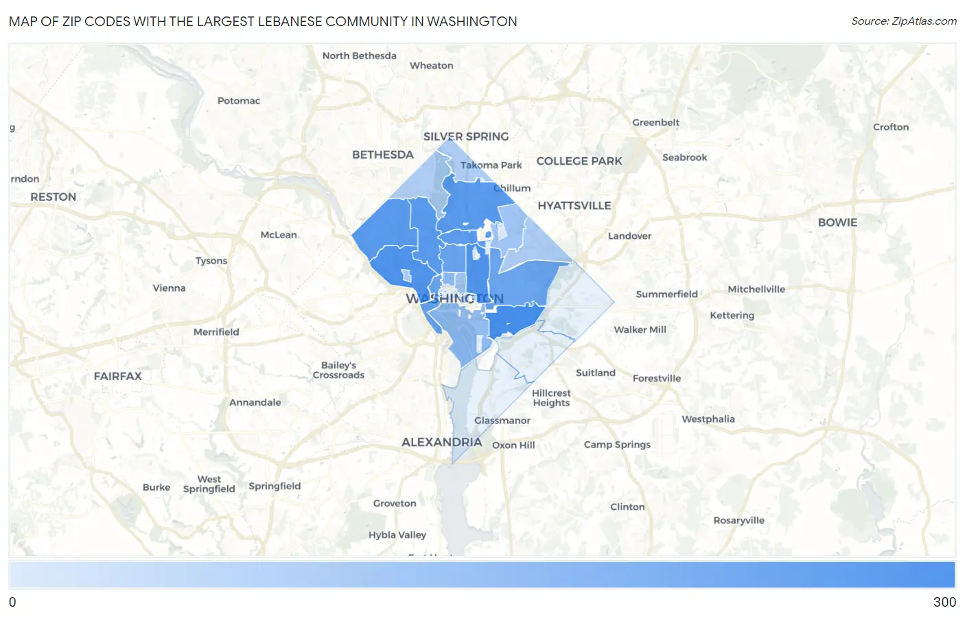 Zip Codes with the Largest Lebanese Community in Washington Map