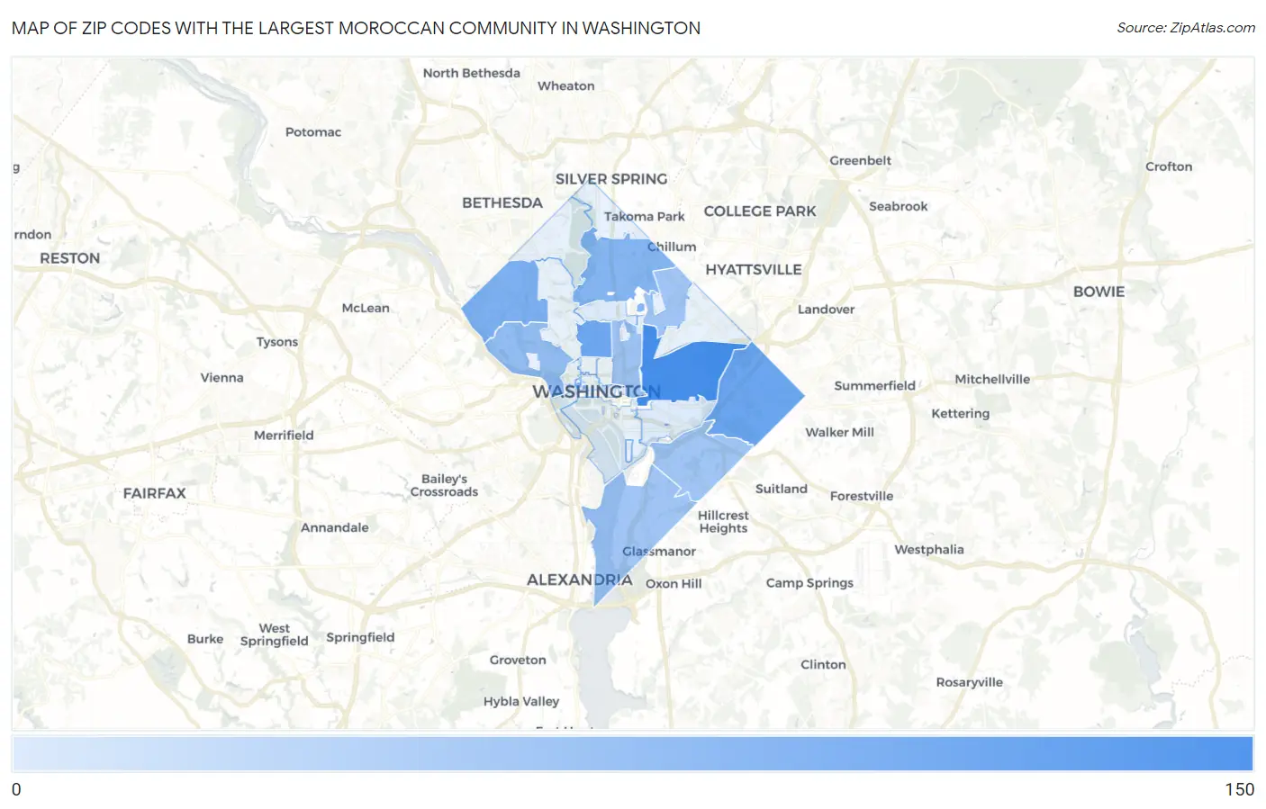 Zip Codes with the Largest Moroccan Community in Washington Map