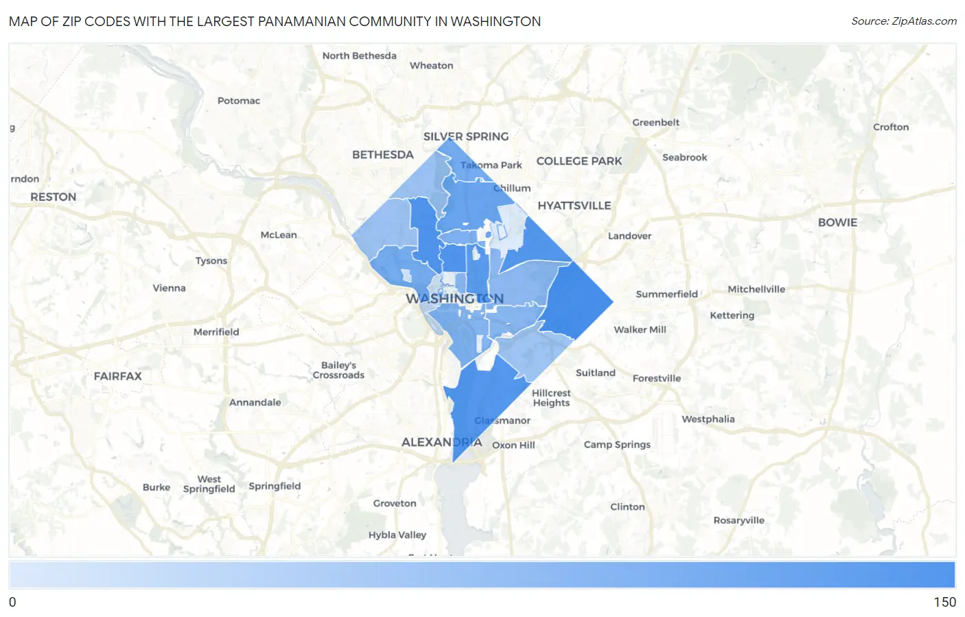 Zip Codes with the Largest Panamanian Community in Washington Map