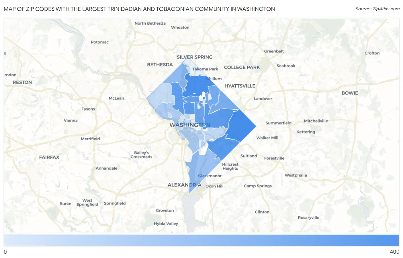 Zip Codes with the Largest Trinidadian and Tobagonian Community in Washington Map