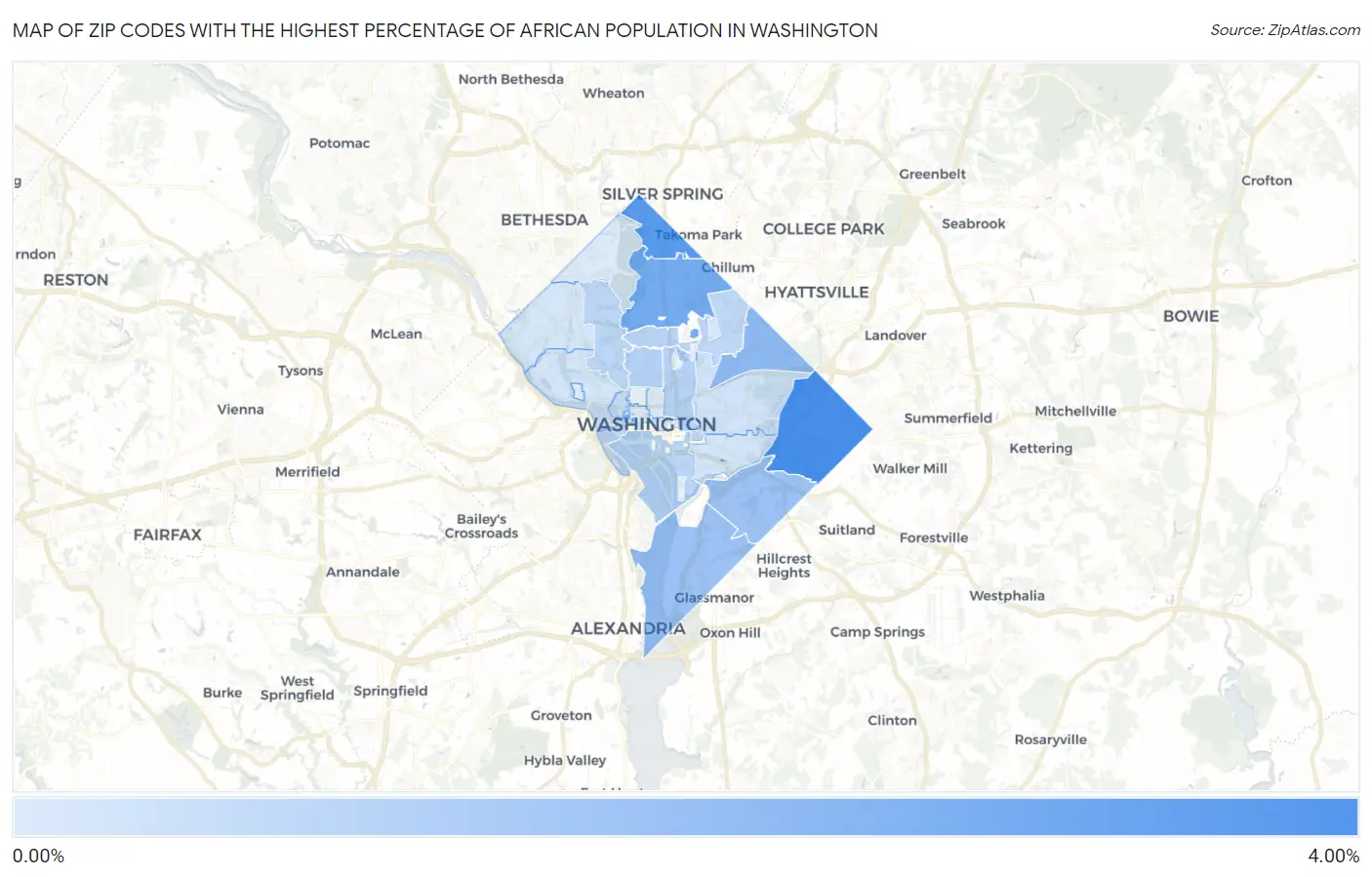 Zip Codes with the Highest Percentage of African Population in Washington Map