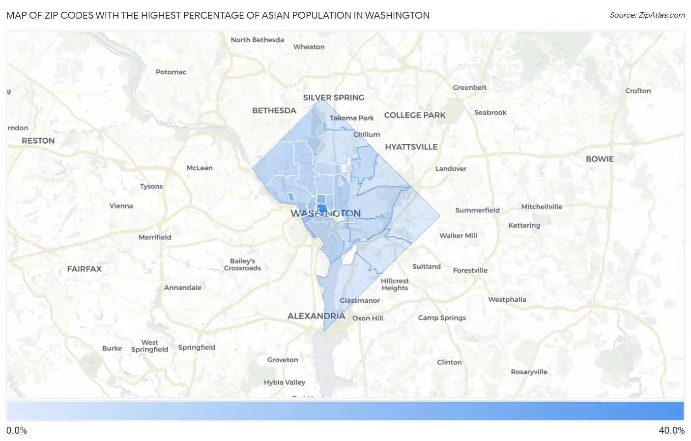 Zip Codes with the Highest Percentage of Asian Population in Washington Map