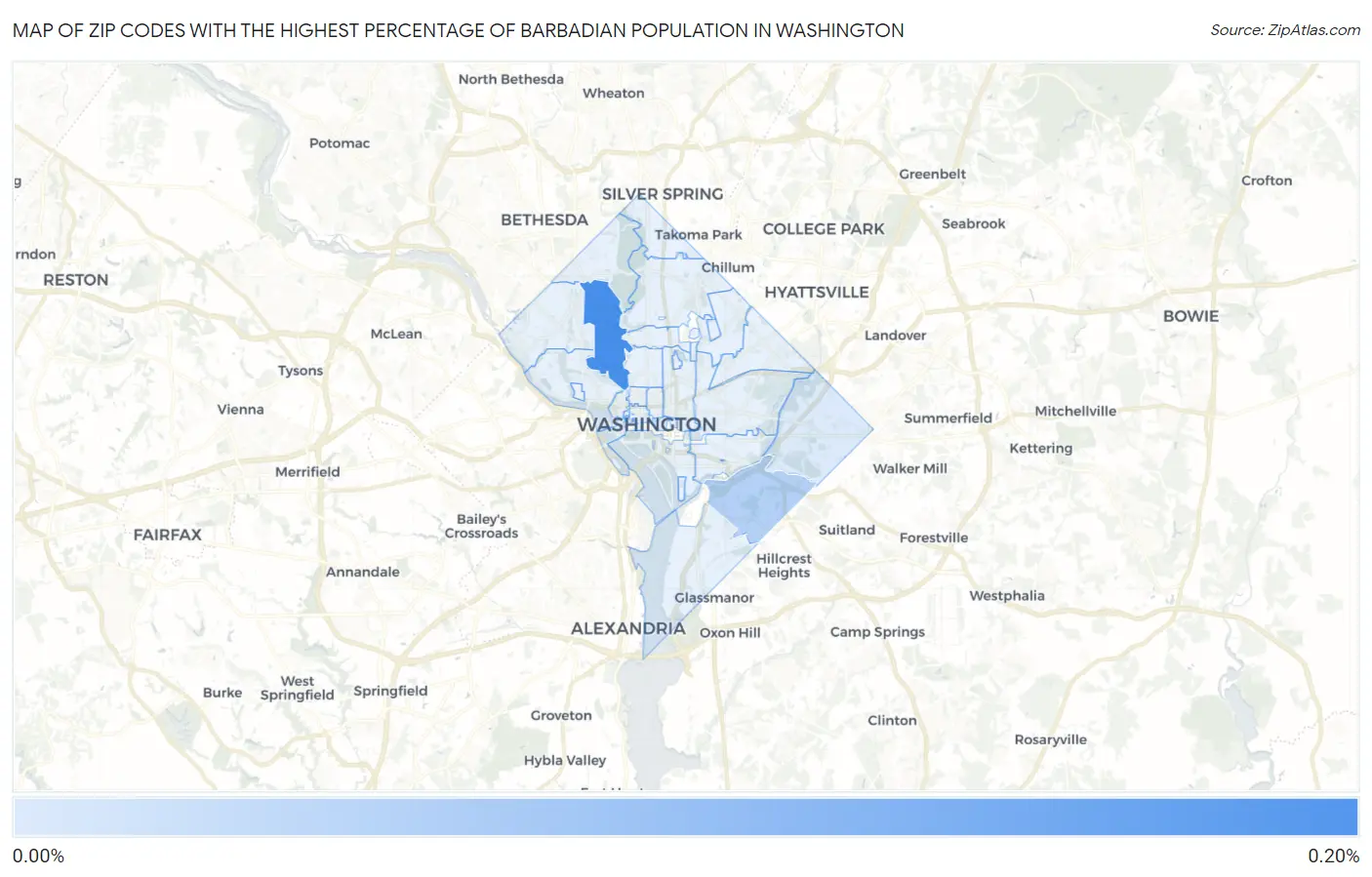 Zip Codes with the Highest Percentage of Barbadian Population in Washington Map
