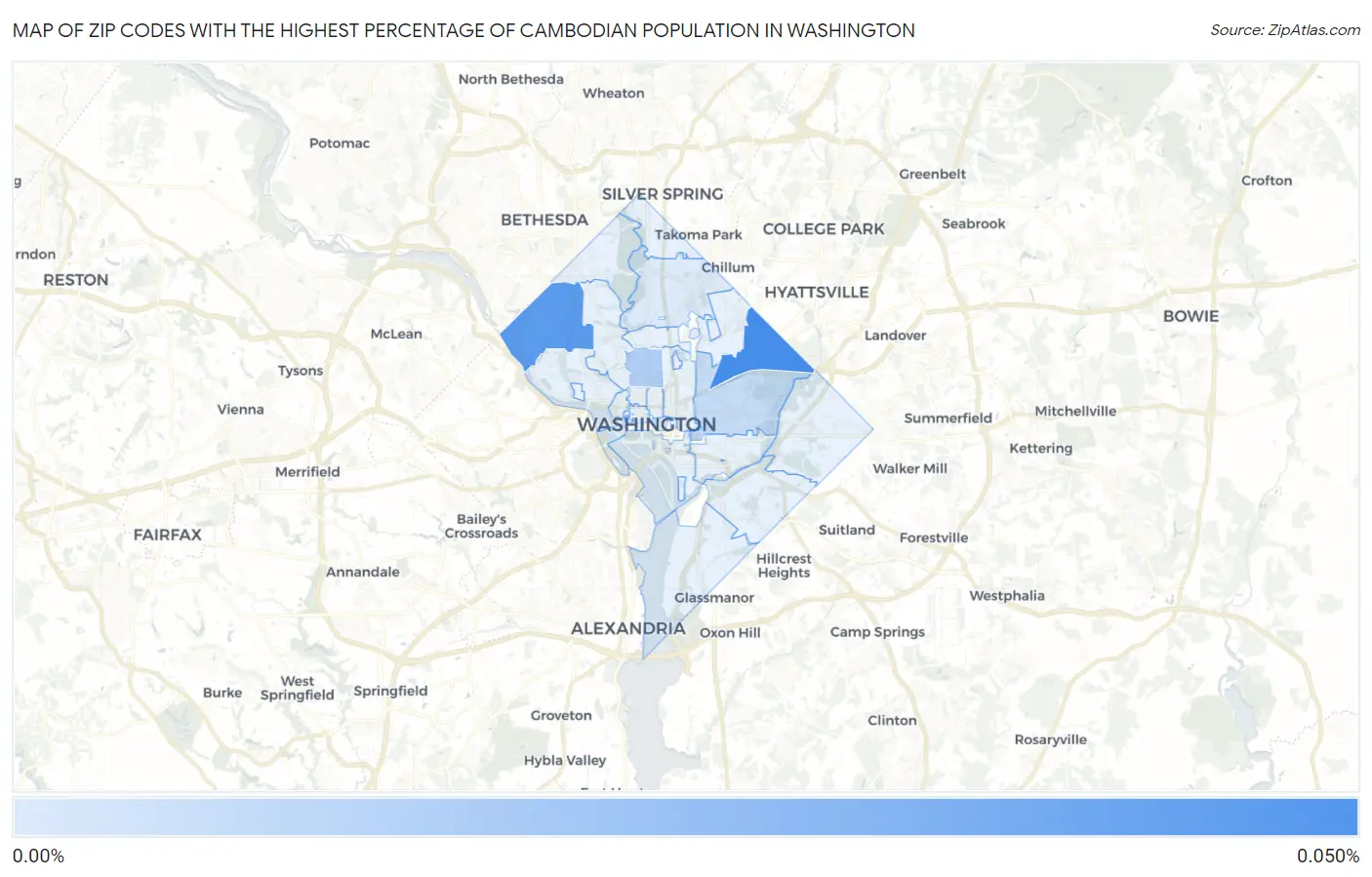Zip Codes with the Highest Percentage of Cambodian Population in Washington Map