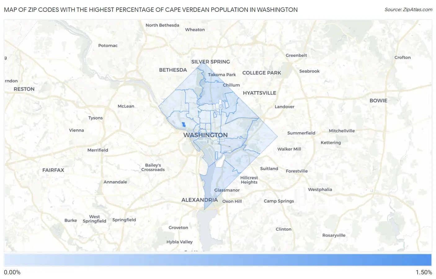Zip Codes with the Highest Percentage of Cape Verdean Population in Washington Map