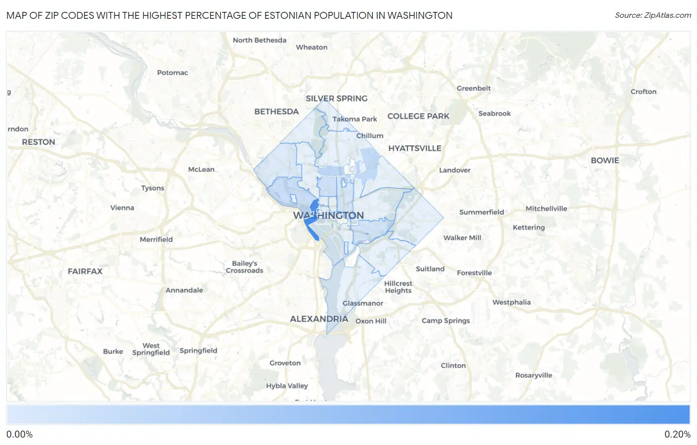 Zip Codes with the Highest Percentage of Estonian Population in Washington Map