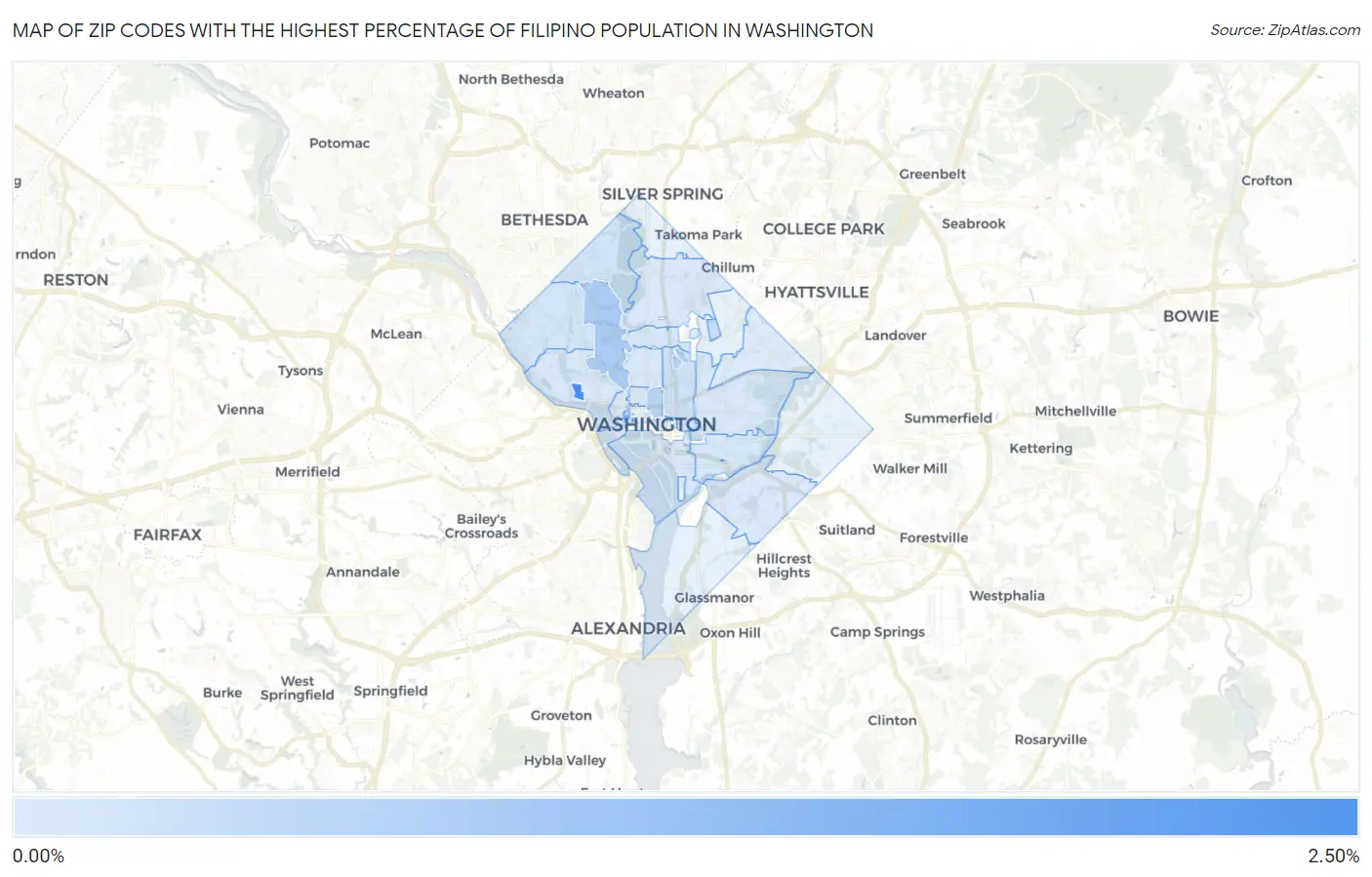 Zip Codes with the Highest Percentage of Filipino Population in Washington Map
