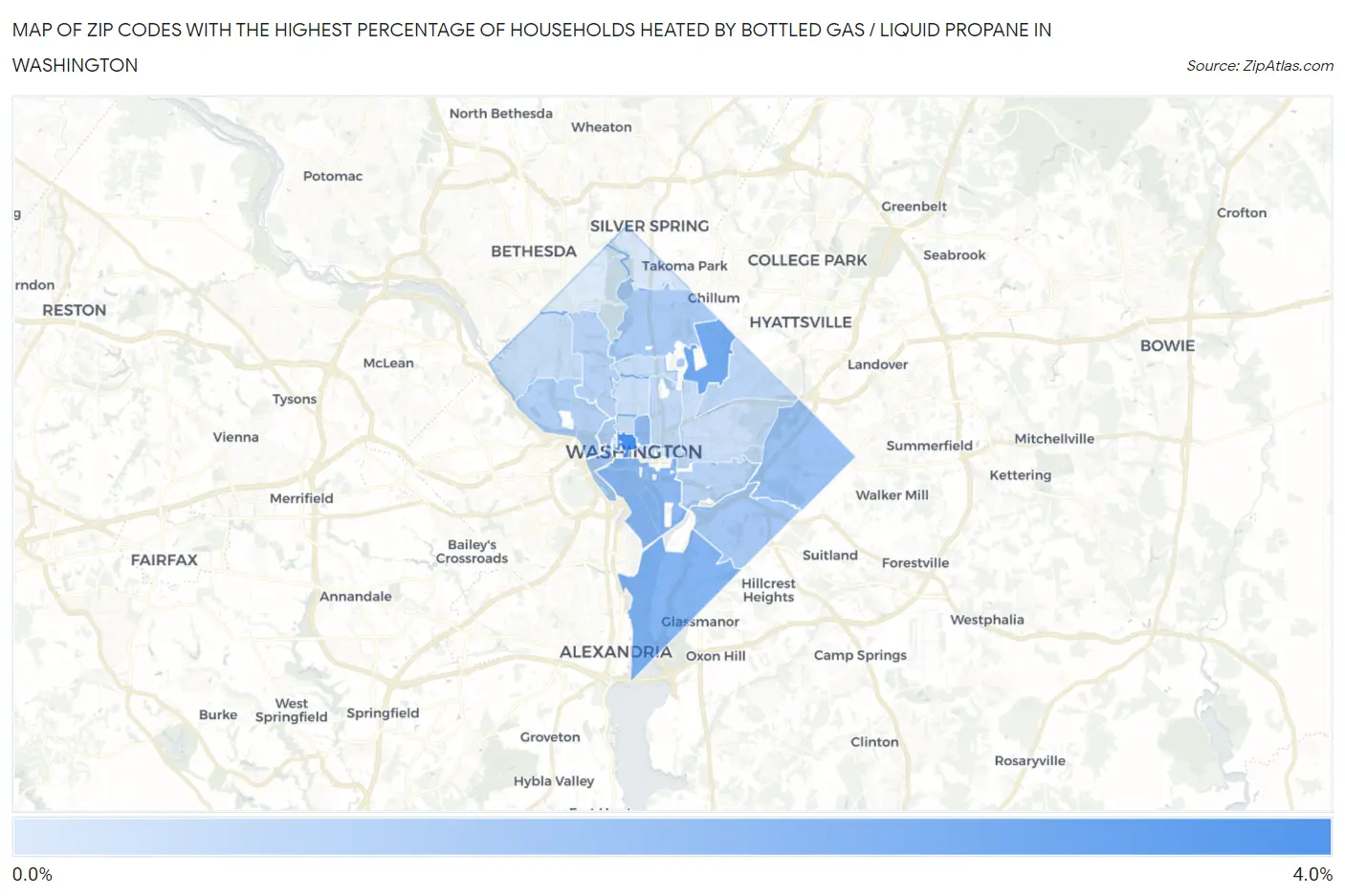 Zip Codes with the Highest Percentage of Households Heated by Bottled Gas / Liquid Propane in Washington Map