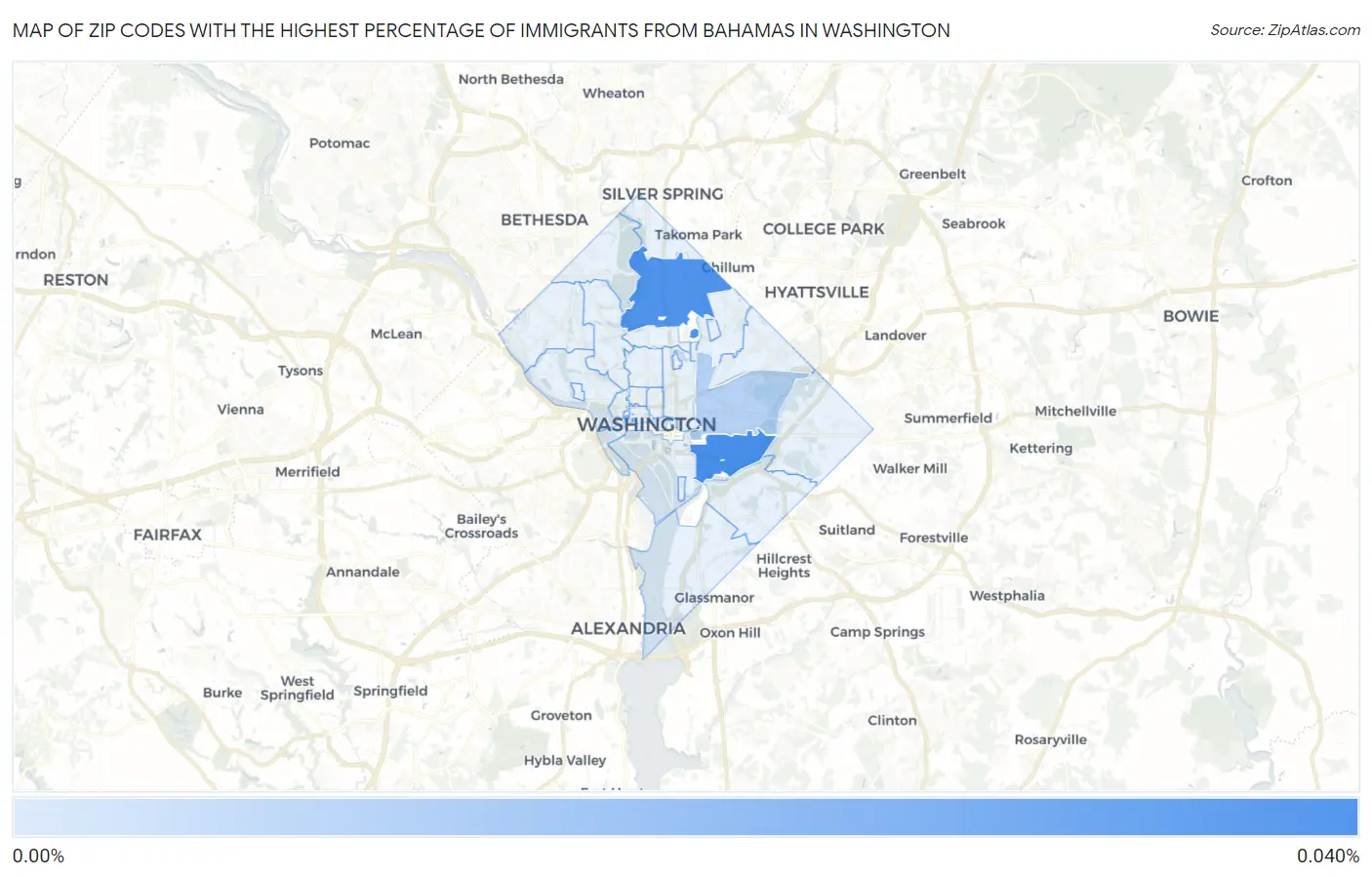 Zip Codes with the Highest Percentage of Immigrants from Bahamas in Washington Map