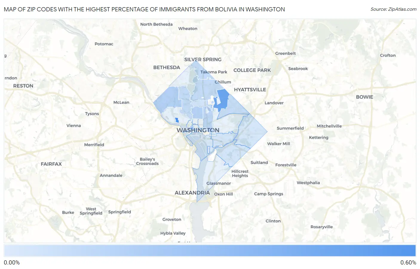 Zip Codes with the Highest Percentage of Immigrants from Bolivia in Washington Map