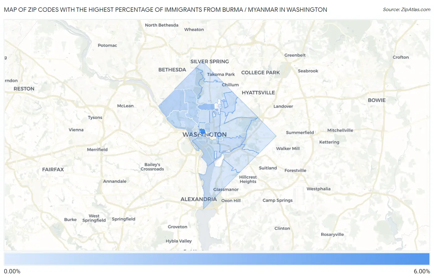 Zip Codes with the Highest Percentage of Immigrants from Burma / Myanmar in Washington Map
