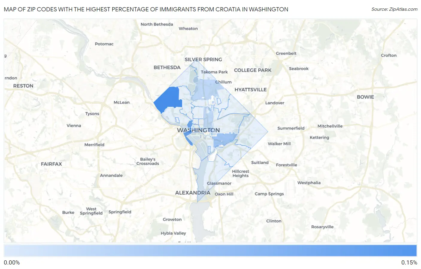 Zip Codes with the Highest Percentage of Immigrants from Croatia in Washington Map