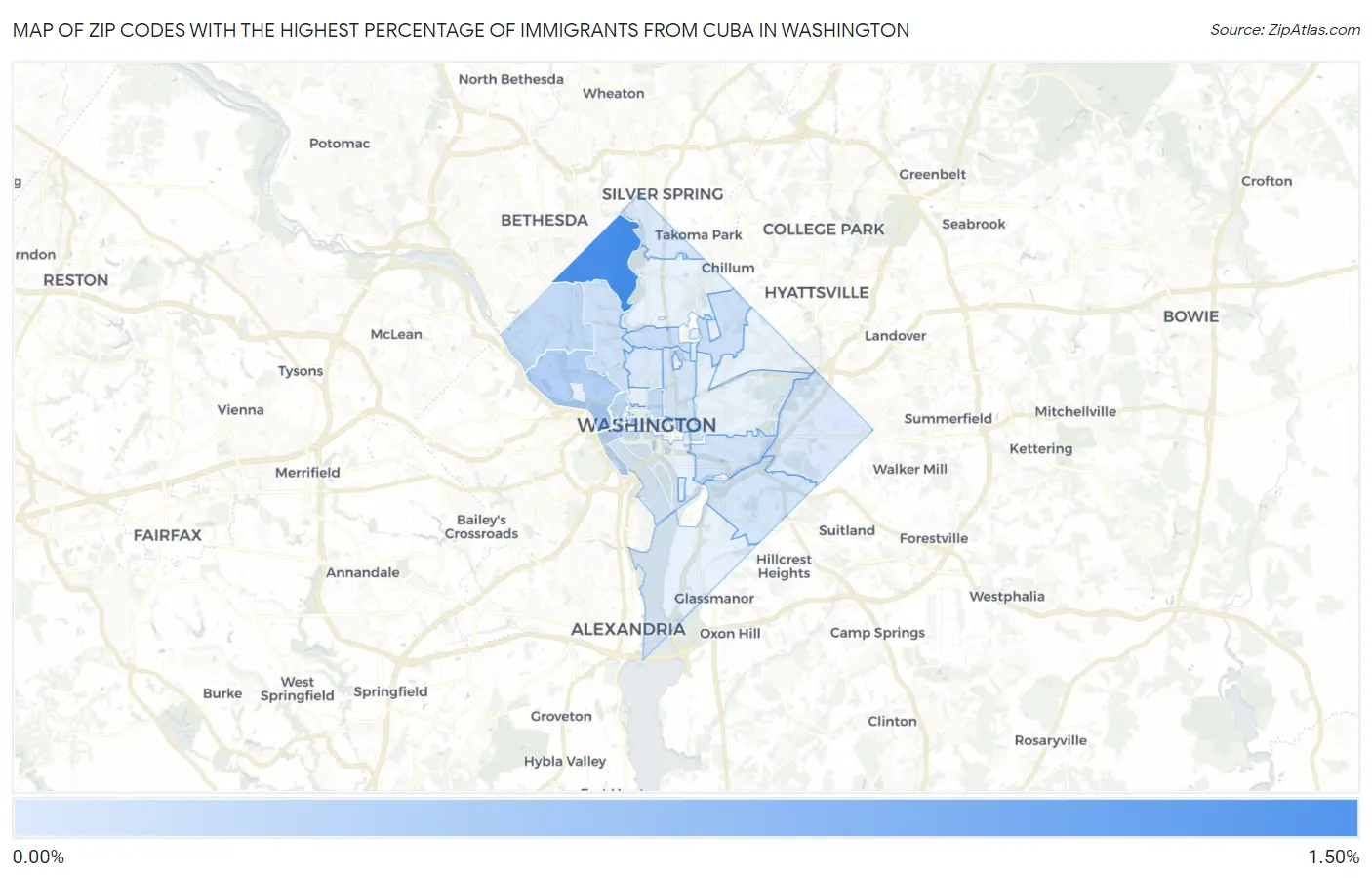 Zip Codes with the Highest Percentage of Immigrants from Cuba in Washington Map