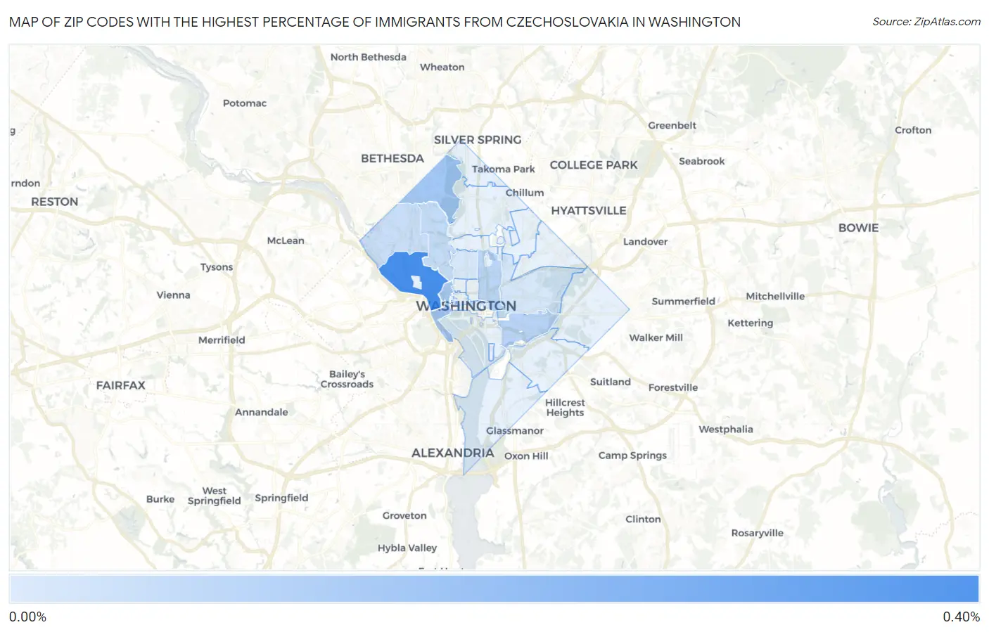 Zip Codes with the Highest Percentage of Immigrants from Czechoslovakia in Washington Map
