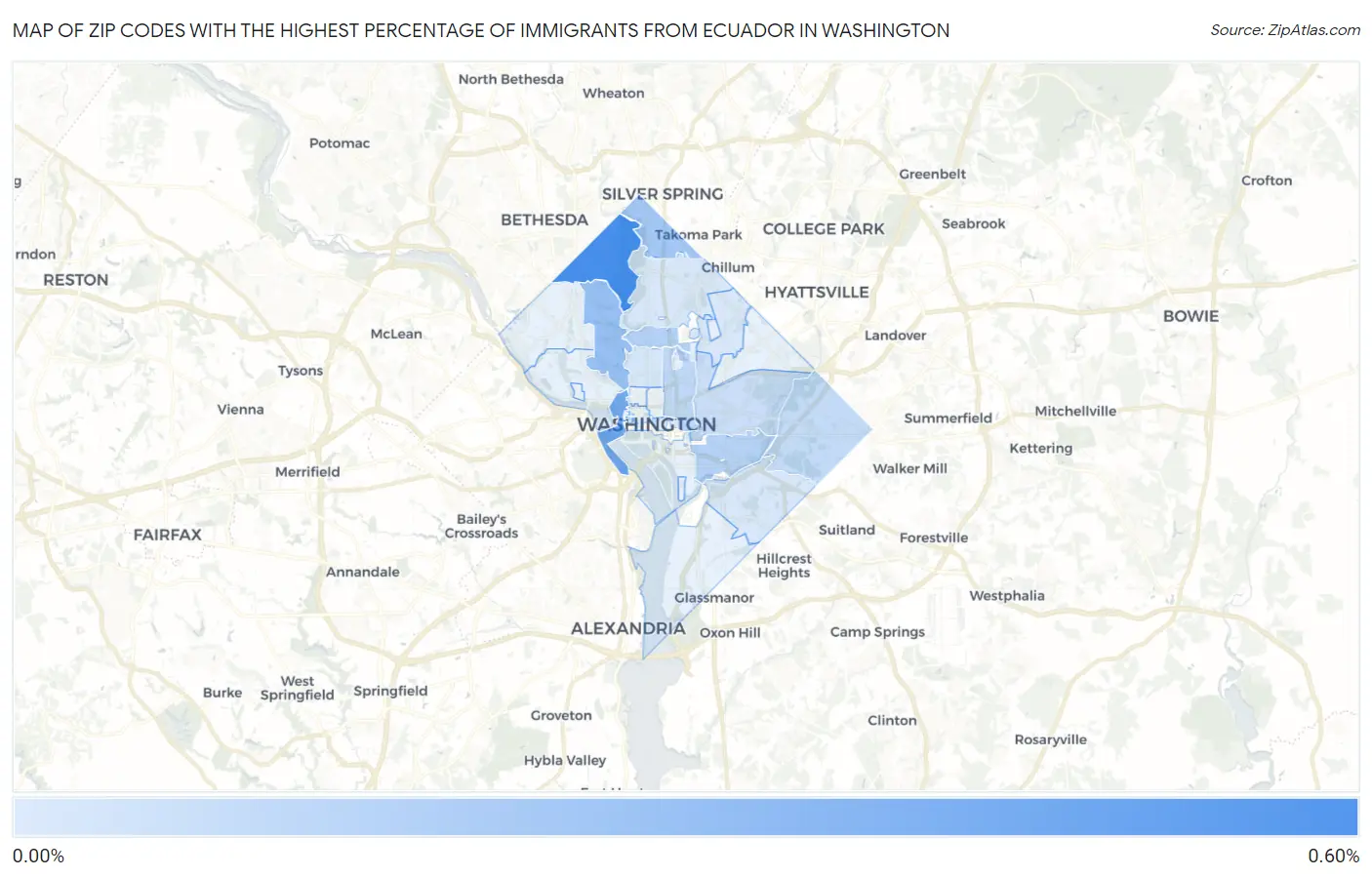 Zip Codes with the Highest Percentage of Immigrants from Ecuador in Washington Map