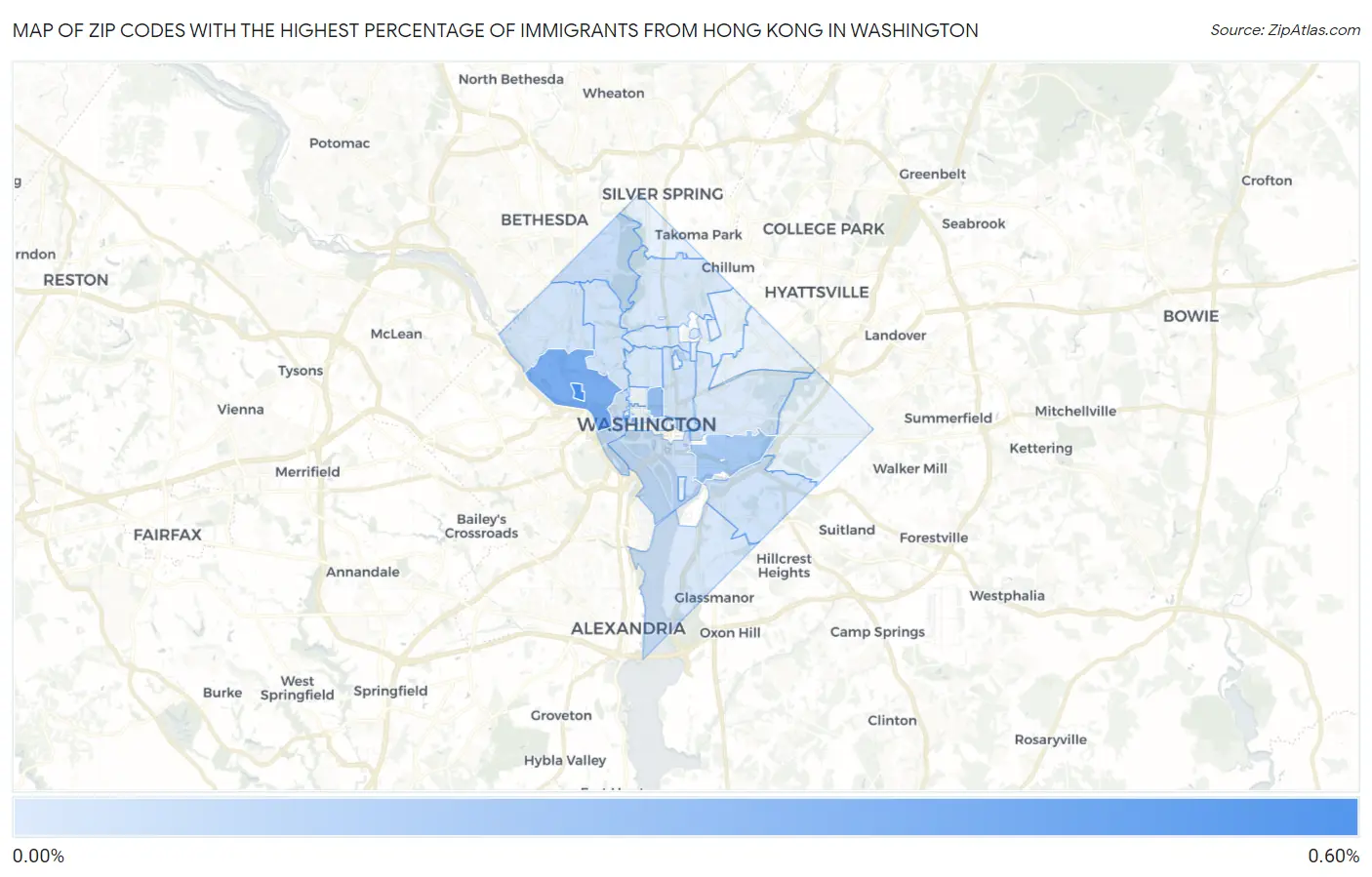 Zip Codes with the Highest Percentage of Immigrants from Hong Kong in Washington Map