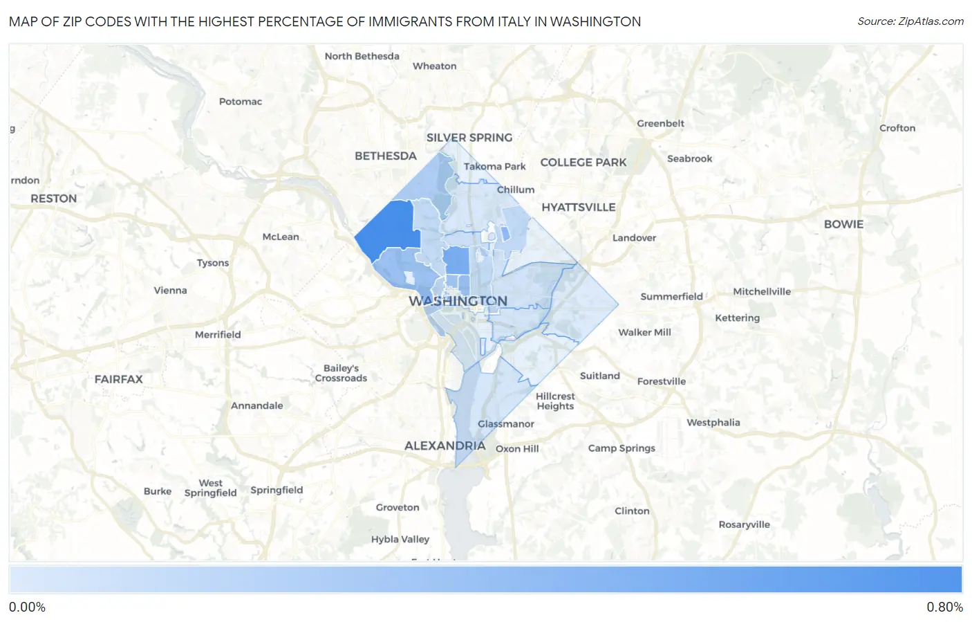 Zip Codes with the Highest Percentage of Immigrants from Italy in Washington Map