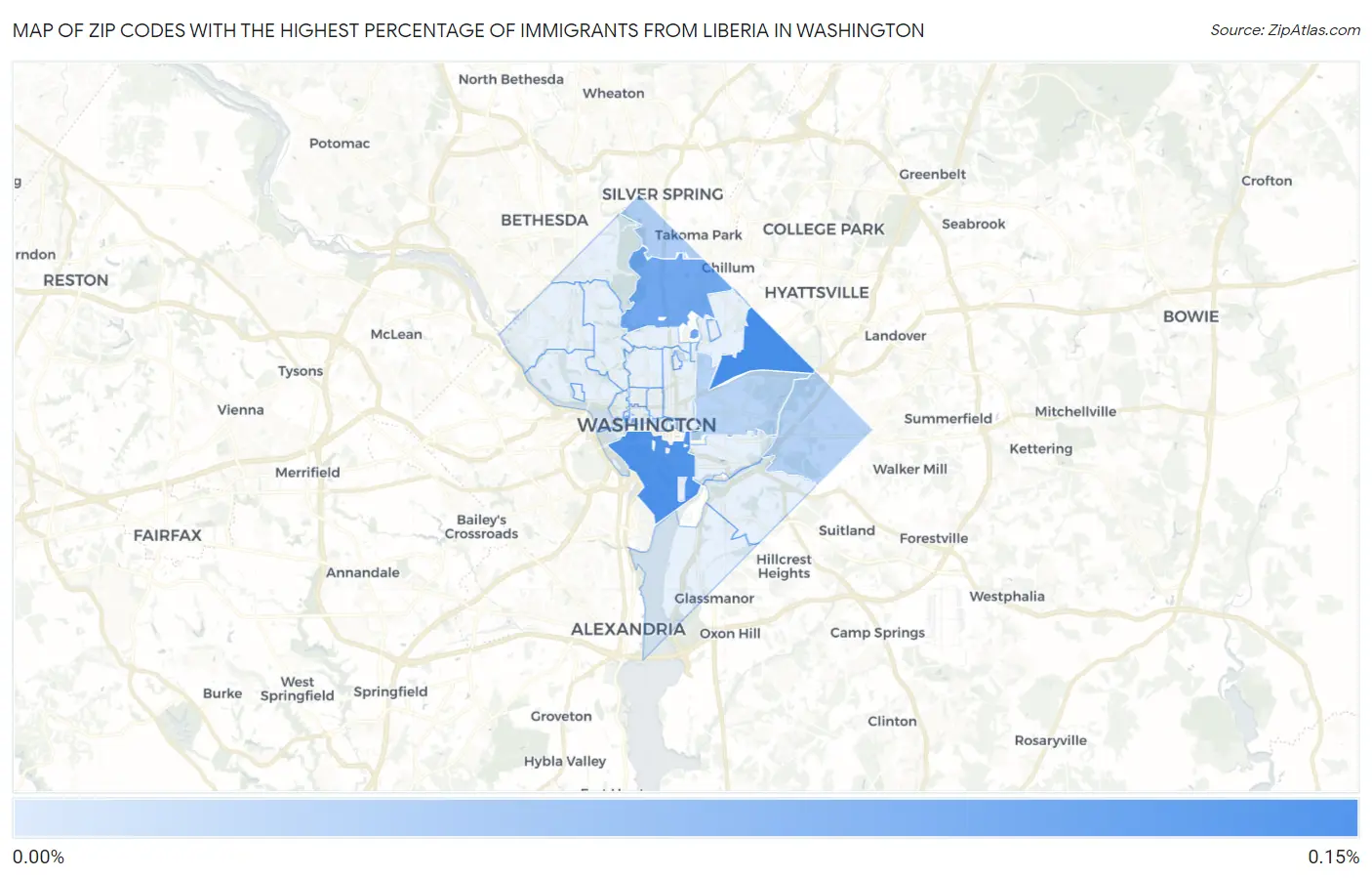 Zip Codes with the Highest Percentage of Immigrants from Liberia in Washington Map