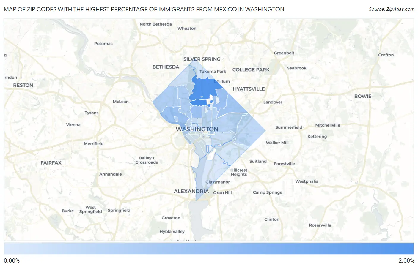 Zip Codes with the Highest Percentage of Immigrants from Mexico in Washington Map