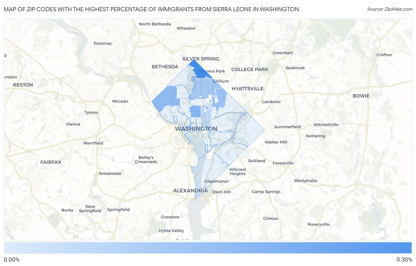 Zip Codes with the Highest Percentage of Immigrants from Sierra Leone in Washington Map
