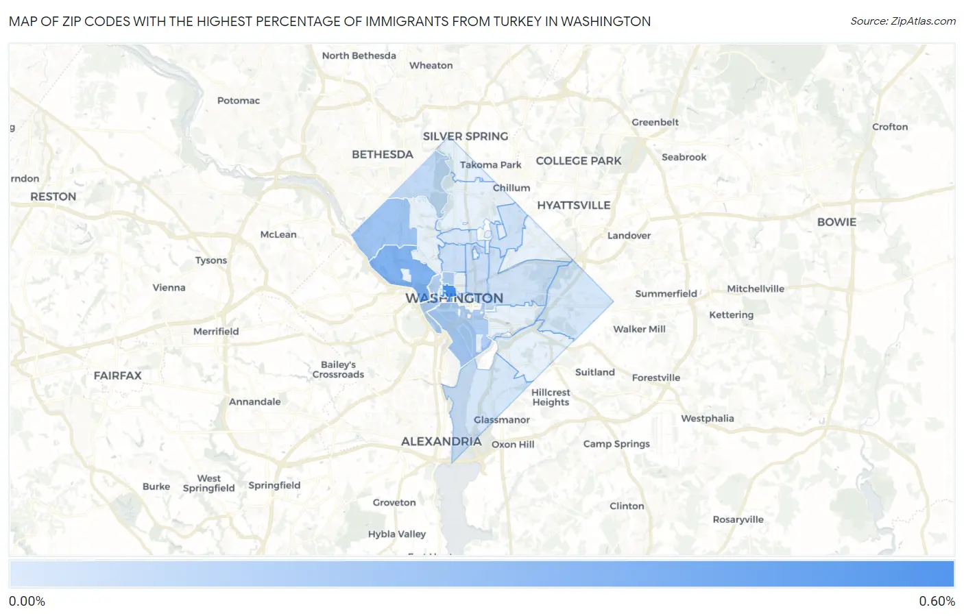 Zip Codes with the Highest Percentage of Immigrants from Turkey in Washington Map