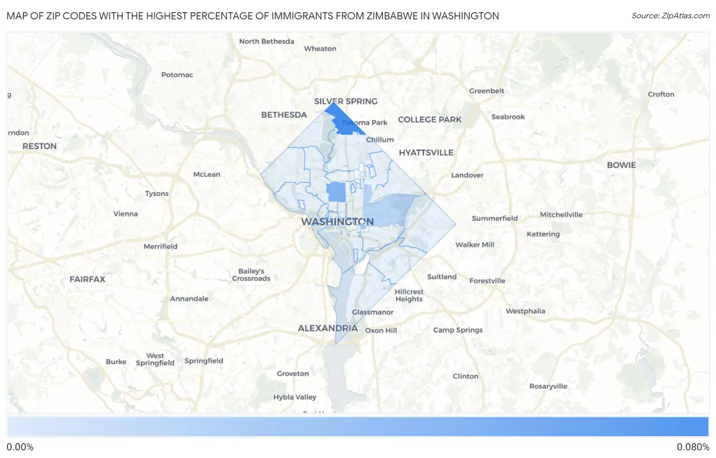 Zip Codes with the Highest Percentage of Immigrants from Zimbabwe in Washington Map