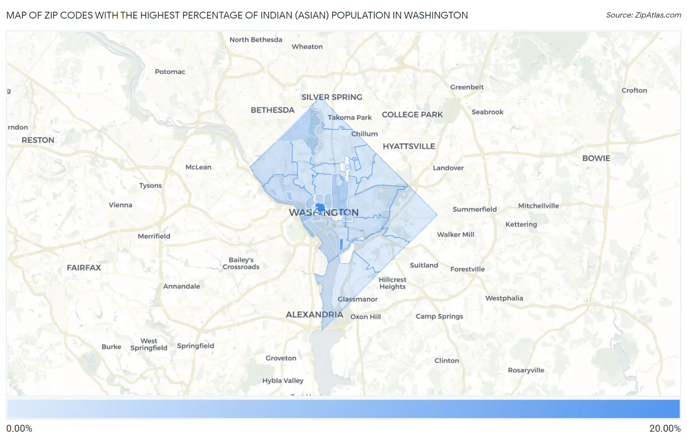 Zip Codes with the Highest Percentage of Indian (Asian) Population in Washington Map