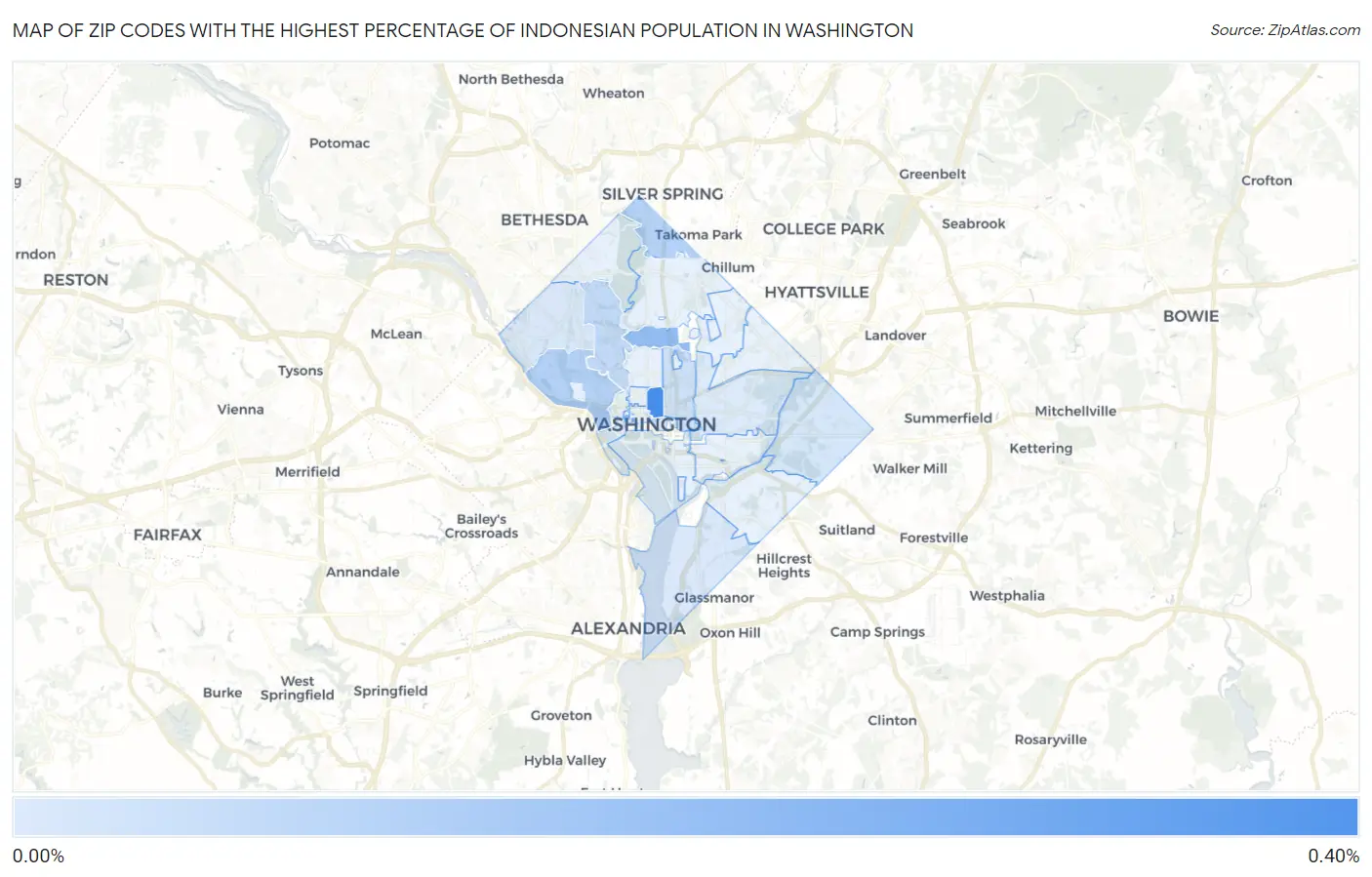 Zip Codes with the Highest Percentage of Indonesian Population in Washington Map