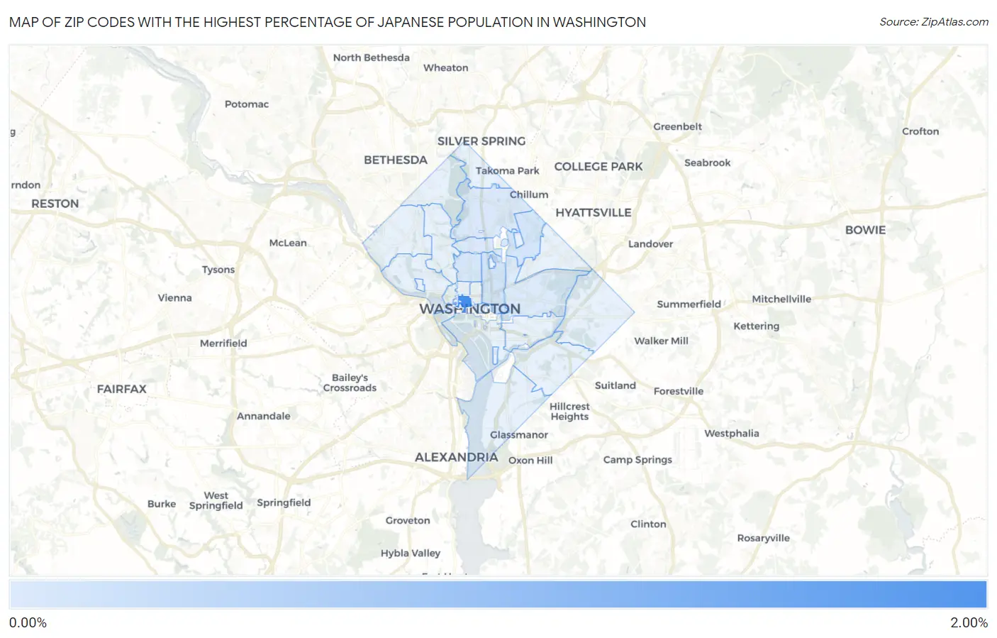 Zip Codes with the Highest Percentage of Japanese Population in Washington Map