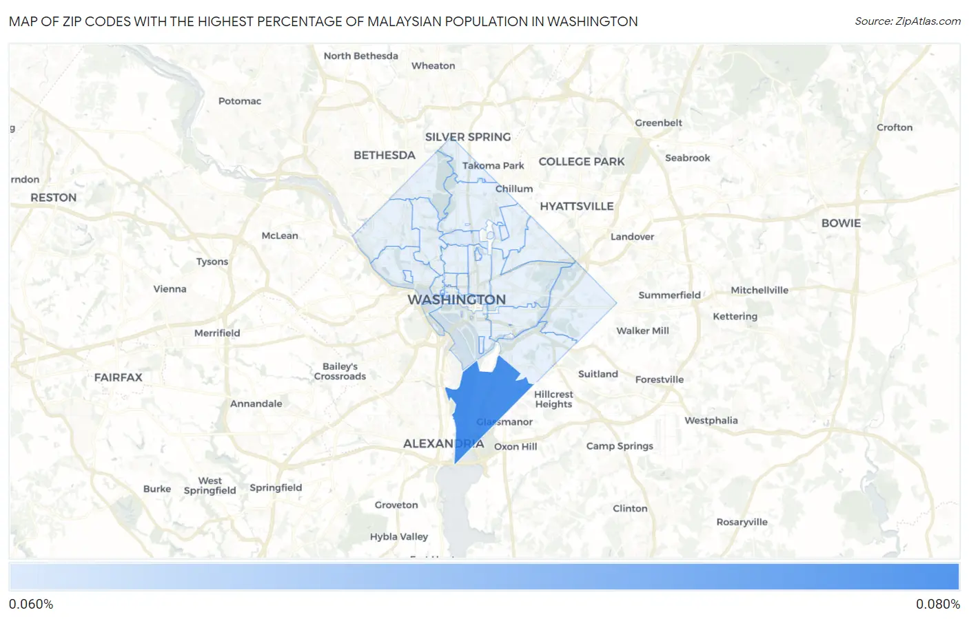 Zip Codes with the Highest Percentage of Malaysian Population in Washington Map