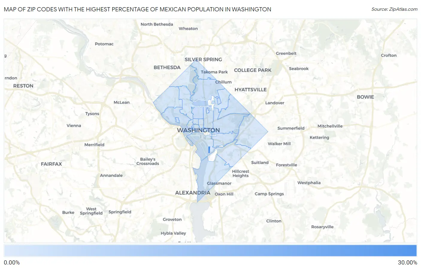 Zip Codes with the Highest Percentage of Mexican Population in Washington Map