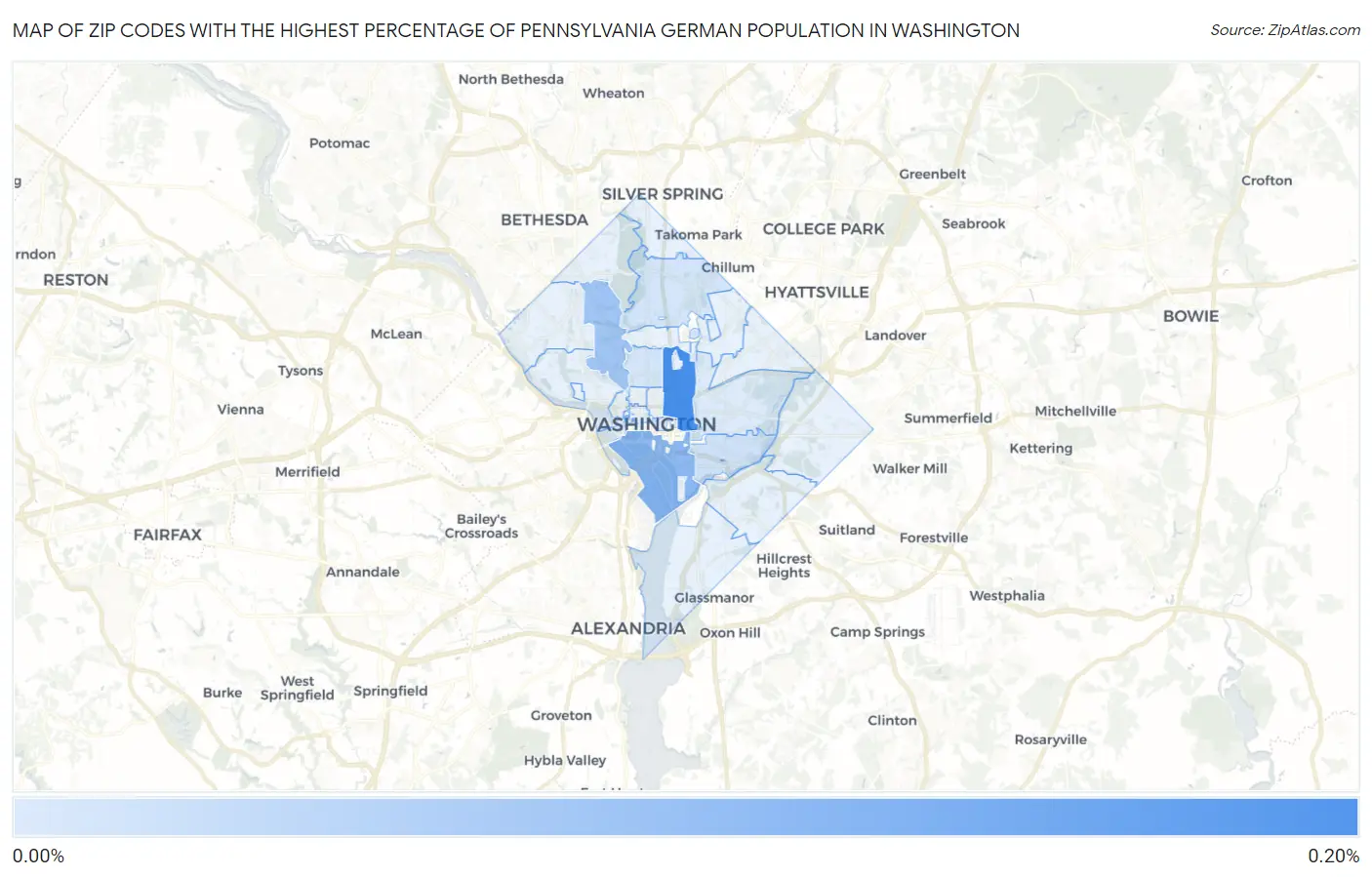 Zip Codes with the Highest Percentage of Pennsylvania German Population in Washington Map